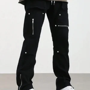 Loose Fit Men’s Drawstring Waist Pants With Zipper Details - Image 4