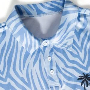 Men Fashion Color Block Palm Tree Print Short Sleeve Polo Shirt - Image 4
