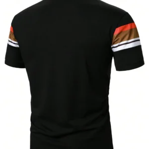 Casual Color Block Button Half Open Short Sleeve - Image 4