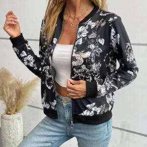 ROSE Floral Print Zip Up Bomber Jacket - Image 4