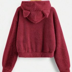 Casual Long Sleeve Pocket Furry Hoodie - Image 4