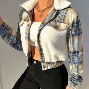 Plaid Print Borg Collar Teddy Jacket - Image 4