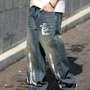 Flame Print Loose Fit Vintage Y2K Oversized - Image 5