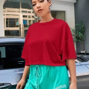 Plus Size Solid Color Round Neck Short Sleeve - Image 4