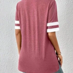 Contrast Trim V Neck Tee - Image 4