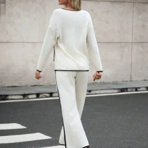 Casual Straight Leg Long Sleeve Top & Pants Set - Image 4
