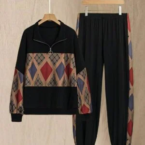 Plus Size Fashionable Printed Casual Sports Sweatshirt Set - Image 4