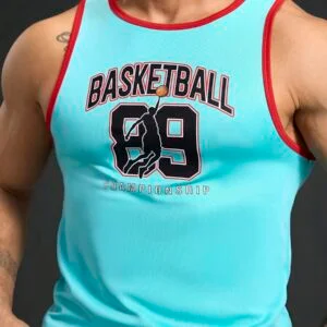 Letter Print Trim Casual Fitness Sports Vest - Image 4