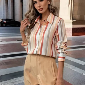 Women Loose Long Sleeve Casual Striped Shirt - Image 4