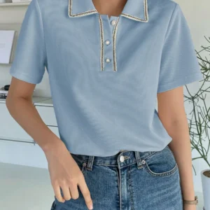 Contrast Trim Polo Neck Tee - Image 5