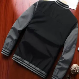 Loose Fit Colorblock Striped Trim Bomber Jacket - Image 5