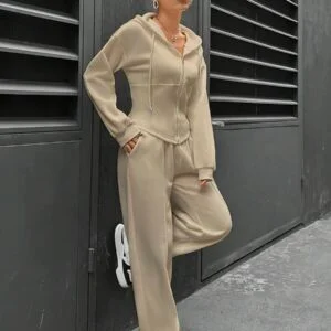 Solid Color Hooded Sweatshirt And Sweatpants - Image 5