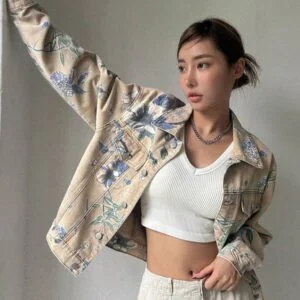 Floral Print Drop Shoulder Denim Jacket - Image 5
