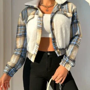 Plaid Print Borg Collar Teddy Jacket - Image 5