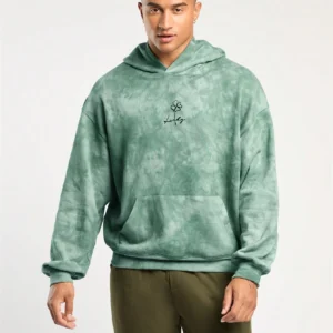 Men’s Spring And Summer Casual Super Loose Off-Shoulder Green Tie-Dye Clover Print Hoodies - Image 5