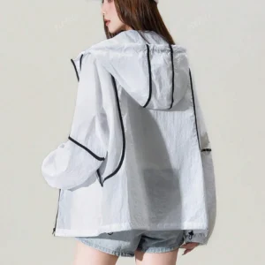Zipper Pocket Oversized Colorblock Casual Lightweight Windbreaker Jacket - Image 5