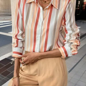 Women Loose Long Sleeve Casual Striped Shirt - Image 5