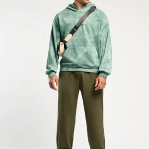 Men’s Spring And Summer Casual Super Loose Off-Shoulder Green Tie-Dye Clover Print Hoodies - Image 6